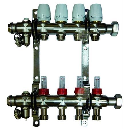 Millenium Коллектор с расходомерами для теплого пола 4 контура, нержавеющая сталь KGTP1104
