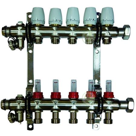Millenium Коллектор с расходомерами для теплого пола 5 контуров, нержавеющая сталь KGTP1105