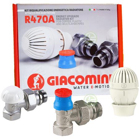 Комплект для обвязки радиаторов Giacomini R470A 1/2"НР x 1/2"НР боковой угловой, без преднастройки R470AX003