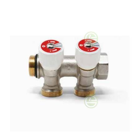 Коллектор для воды Giacomini R585CS с вентилями никелированный 3/4" x 3/4"EK, 2 выхода R585CSX122