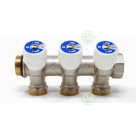 Коллектор для воды Giacomini R585CS с вентилями никелированный 3/4" x 3/4"EK, 3 выхода R585CSX123