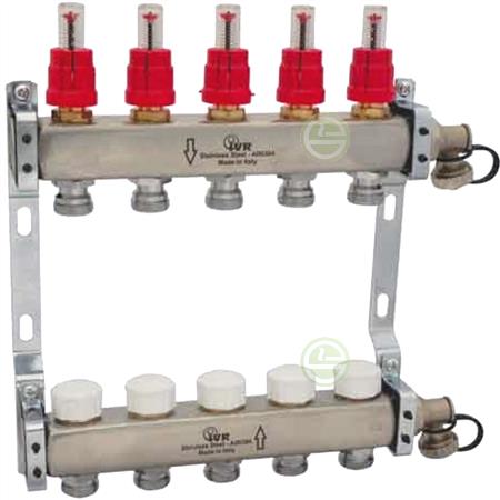 Коллектор с расходомерами IVR 804/R на 9 контуров, с дренажными клапанами 1804R22509