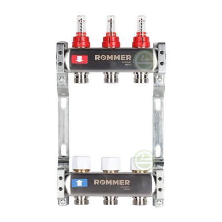 Коллектор Rommer RMS-1200 из нержавеющей стали с расходомерами 3 вых. RMS-1200-000003