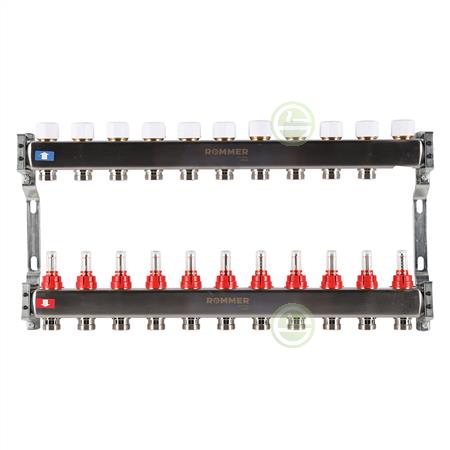 Коллектор Rommer RMS-1200 из нержавеющей стали с расходомерами 11 вых. RMS-1200-000011