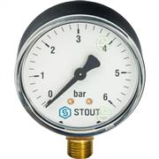 Манометр Stout SIM-0010 Ø63 мм 0-6 бар 1/4" радиальный (SIM-0010-630608) для систем отопления и водоснабжения SIM-0010-630608