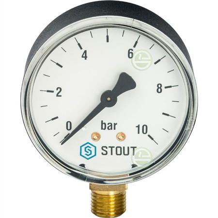 Манометр Stout SIM-0010 Ø63 мм 0-10 бар 1/4" радиальный (SIM-0010-631008) для систем отопления и водоснабжения SIM-0010-631008