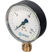 Манометр Stout SIM-0010 Ø80 мм 0-16 бар 1/2" радиальный (SIM-0010-801615) для систем отопления и водоснабжения SIM-0010-801615