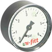 Манометр Uni-Fitt 300P Ø63 мм 0-6 бар 1/4" аксиальный (300P2030) для систем отопления и водоснабжения 300P2030