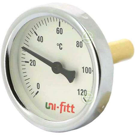 Термометр Uni-Fitt 321P Ø63мм 0-120°C 1/2"НР с погружной гильзой 50мм (321P4232) аксиальный 321P4232