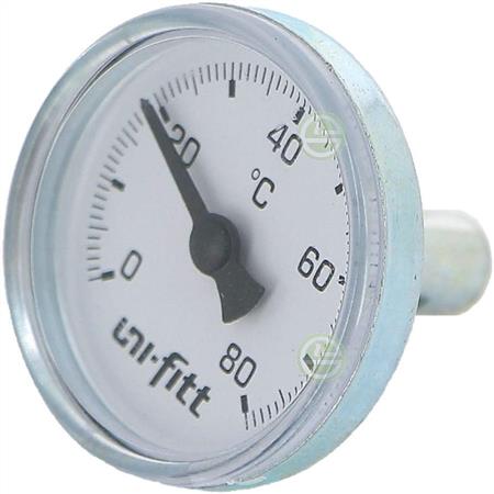 Термометр Uni-Fitt 329T Ø40мм 0-80°C 1/2" с погружной гильзой 50мм (329T2000) аксиальный 329T2000