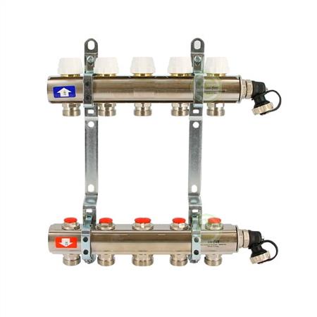 Коллектор Uni-Fitt 441I на 5 контуров, c вентилями, 1" х 3/4", латунь 441I4305