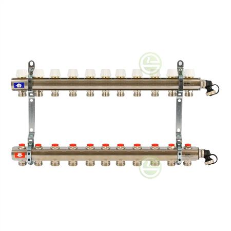 Коллектор Uni-Fitt 441I на 11 контуров, c вентилями, 1" х 3/4", латунь 441I4311