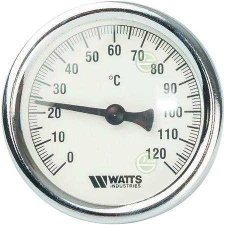 Термометр Watts F+R801 OR Ø63мм 0-120°C 1/2"НР с погружной гильзой 50мм (10005800) биметаллический 10005800