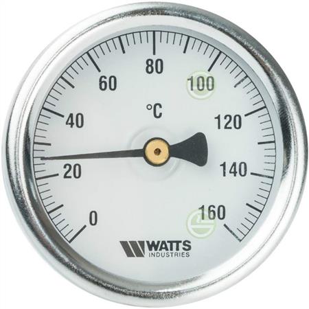 Термометр Watts F+R801 OR Ø63мм 0-160°C 1/2"НР с погружной гильзой 50мм (10005806) биметаллический 10005806