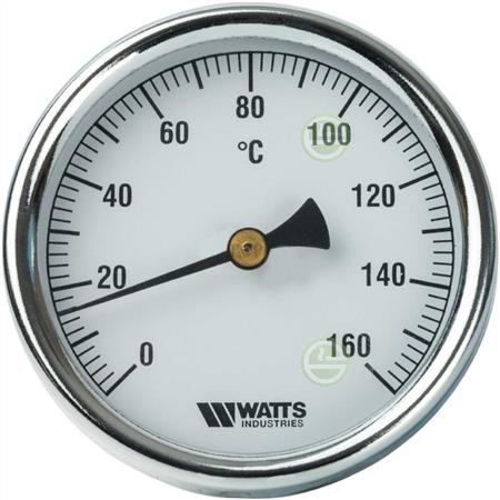 Термометр Watts F+R801 OR Ø80мм 0-160°C 1/2"НР с погружной гильзой 75мм (10005945) биметаллический 10005945