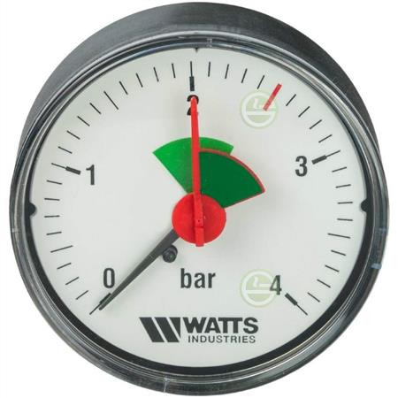 Манометр Watts F+R101 MAL Ø63 мм 0-4 бар 3/8" аксиальный (10008091) для систем отопления и водоснабжения 10008091