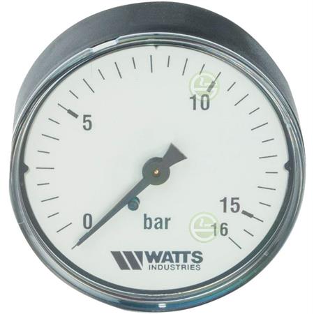 Манометр Watts F+R100 MAL Ø63 мм 0-16 бар 1/4" аксиальный (10008097) для систем отопления и водоснабжения 10008097