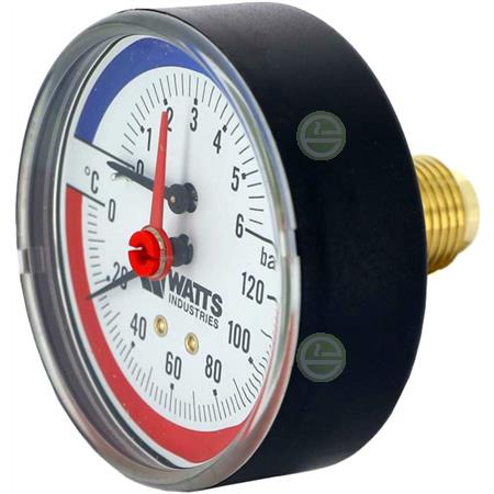 Термоманометр Watts F+R818 TMAP Ø63 мм 0-6 бар 0-120°C 1/2" (10018666) аксиальный 10018666
