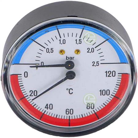 Термоманометр Watts F+R818 TMAP Ø80 мм 0-2,5 бар 0-120°C 1/2" (10022728) аксиальный 10022728